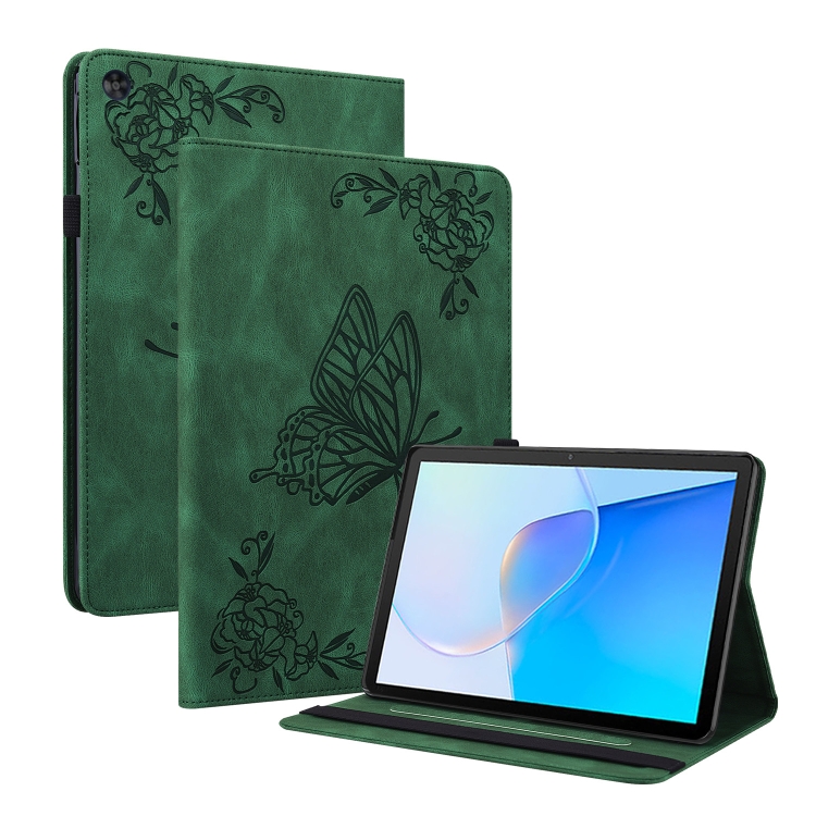 

For Huawei MatePad SE Butterfly Flower Embossed Leather Tablet Case(Green)