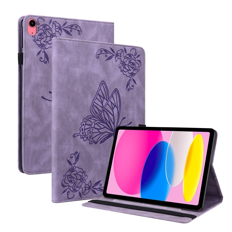 

For iPad 10th Gen 10.9 2022 Butterfly Flower Embossed Leather Tablet Case(Purple)