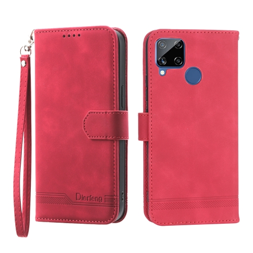 

For Realme C12 / C15 / C25 Dierfeng Dream Line TPU + PU Leather Phone Case(Red)