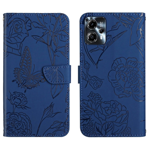 

For Motorola Moto G23 4G/G13 4G HT03 Skin Feel Butterfly Embossed Flip Leather Phone Case(Blue)