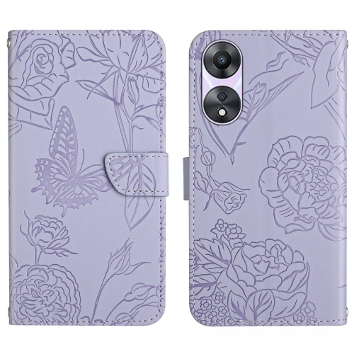 

For OPPO A58 5G/A78 5G HT03 Skin Feel Butterfly Embossed Flip Leather Phone Case(Purple)