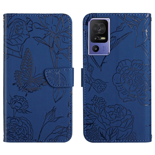

For TCL 40 SE HT03 Skin Feel Butterfly Embossed Flip Leather Phone Case(Blue)