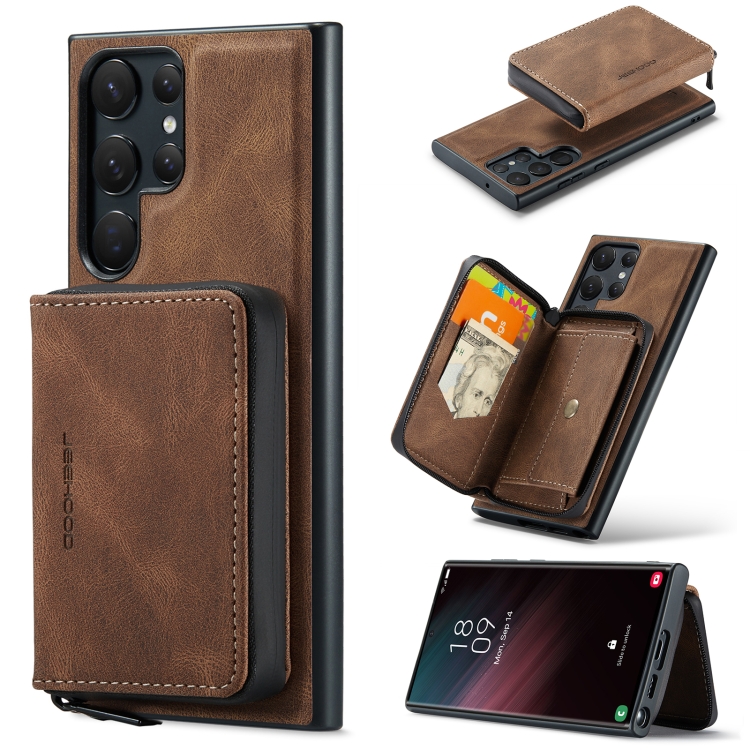 

For Samsung Galaxy S23 Ultra 5G JEEHOOD Magnetic Zipper Horizontal Flip Leather Phone Case(Brown)