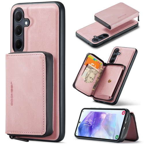 

For Samsung Galaxy A55 5G JEEHOOD Magnetic Zipper Horizontal Flip Leather Phone Case(Pink)