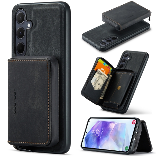 

For Samsung Galaxy A55 5G JEEHOOD Magnetic Zipper Horizontal Flip Leather Phone Case(Black)