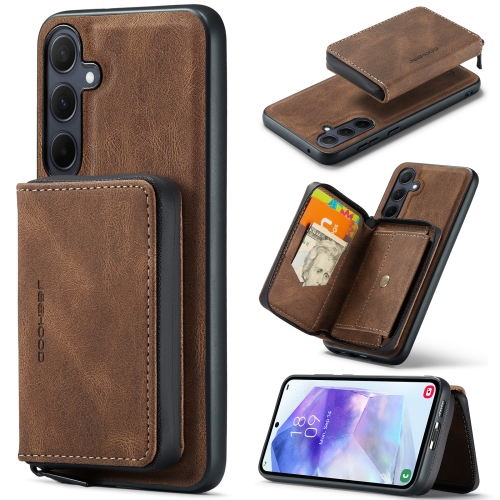 

For Samsung Galaxy A55 5G JEEHOOD Magnetic Zipper Horizontal Flip Leather Phone Case(Brown)