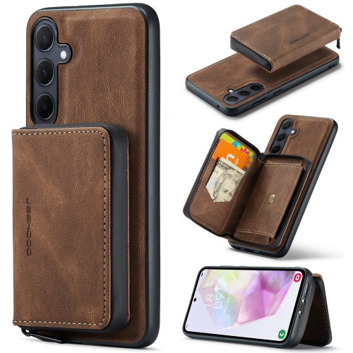 

For Samsung Galaxy A35 5G JEEHOOD Magnetic Zipper Horizontal Flip Leather Phone Case(Brown)