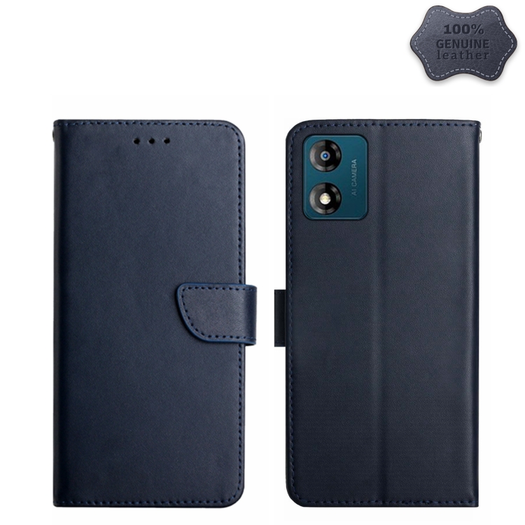 

For Motorola Moto E13 4G Genuine Leather Fingerprint-proof Flip Phone Case(Blue)
