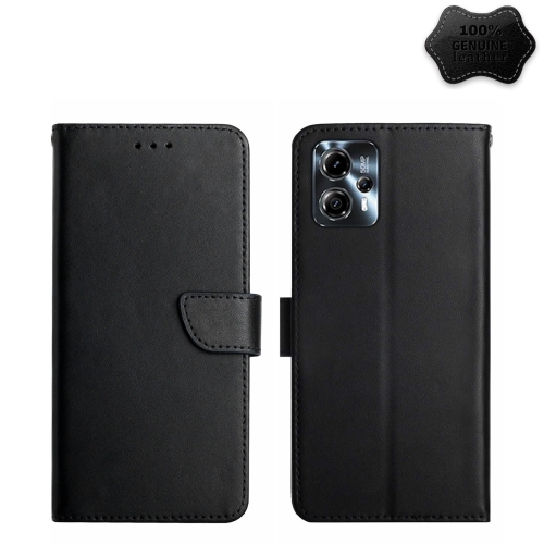 

For Motorola Moto G23 4G/G13 4G Genuine Leather Fingerprint-proof Flip Phone Case(Black)