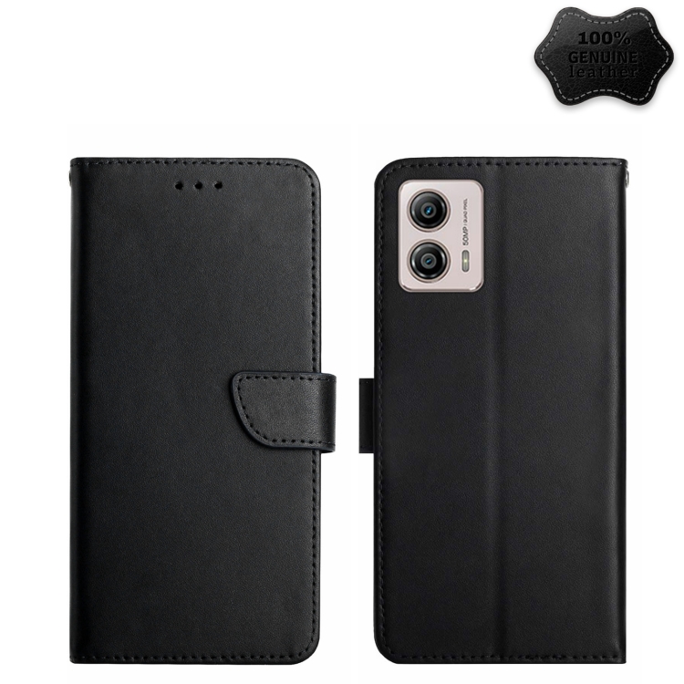 

For Motorola Moto G53 5G Genuine Leather Fingerprint-proof Flip Phone Case(Black)