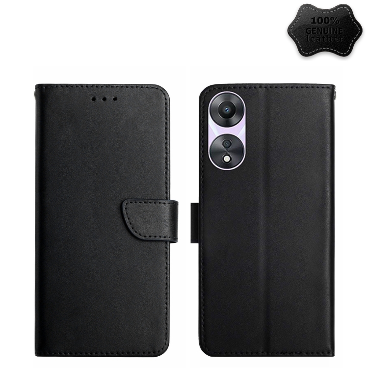 

For OPPO Reno8 T 4G Genuine Leather Fingerprint-proof Flip Phone Case(Black)
