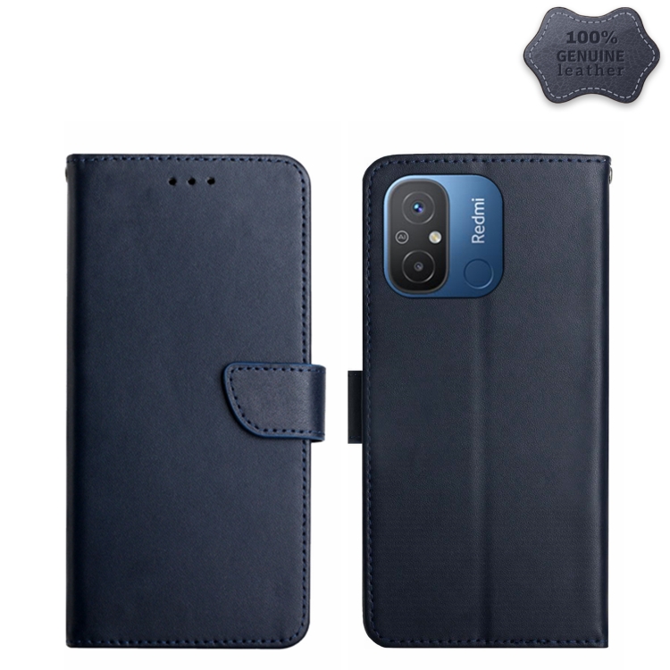 

For Xiaomi Redmi 11A 4G Genuine Leather Fingerprint-proof Flip Phone Case(Blue)