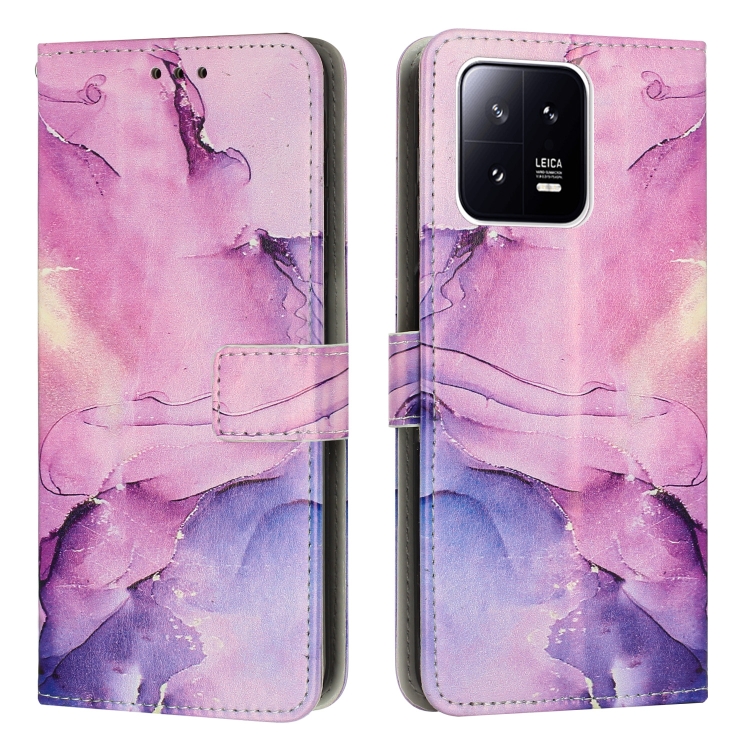 

For Xiaomi 13 Pro Painted Marble Pattern Leather Phone Case(Purple)