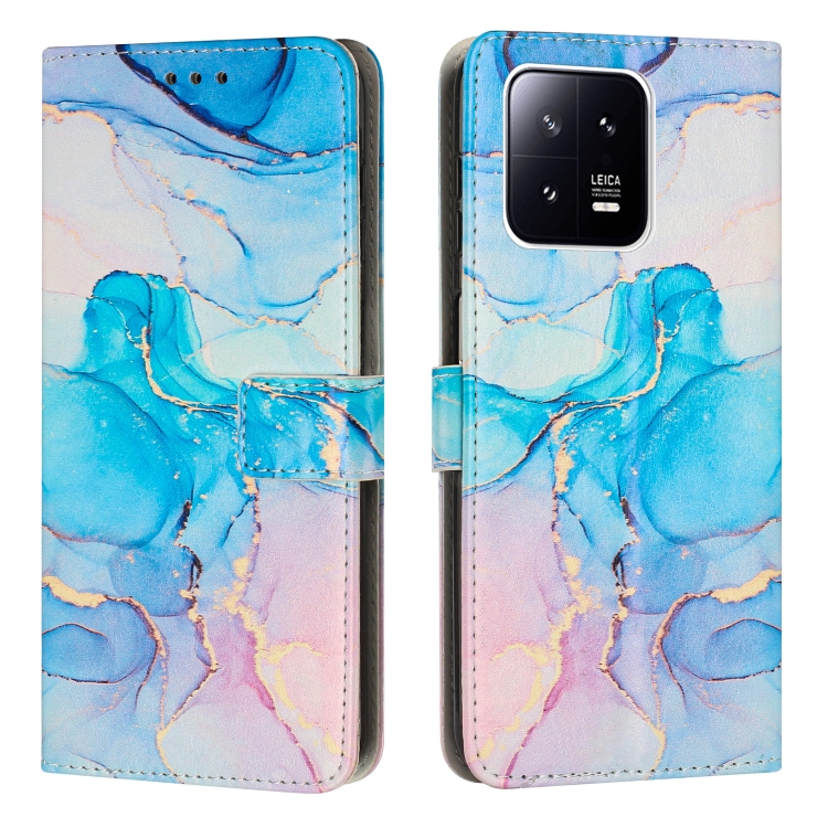 

For Xiaomi 13 Pro Painted Marble Pattern Leather Phone Case(Pink Green)