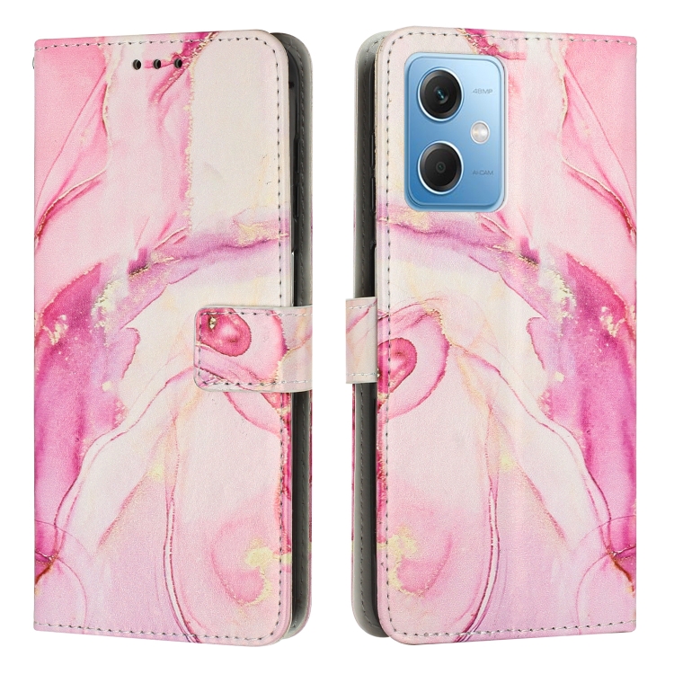 

For Xiaomi Redmi Note 12 Global / Poco X5 5G Painted Marble Pattern Leather Phone Case(Rose Gold)