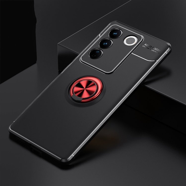 

For vivo S16 Metal Ring Holder 360 Degree Rotating TPU Case(Black+Red)