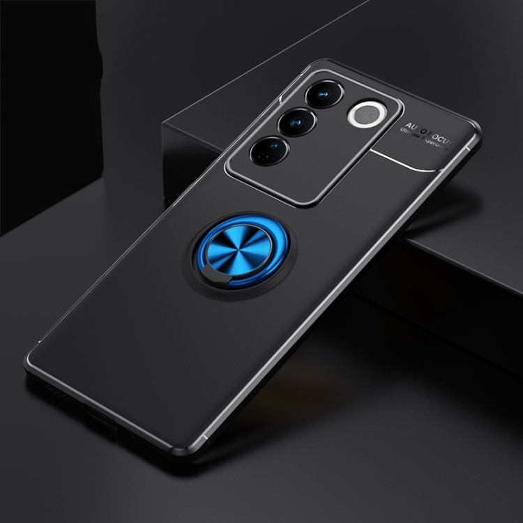 

For vivo S16 Pro Metal Ring Holder 360 Degree Rotating TPU Case(Black+Blue)