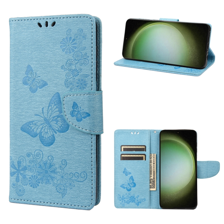 

For Samsung Galaxy S23 Ultra 5G Butterfly Embossed Horizontal Flip Leather Phone Case(Blue)