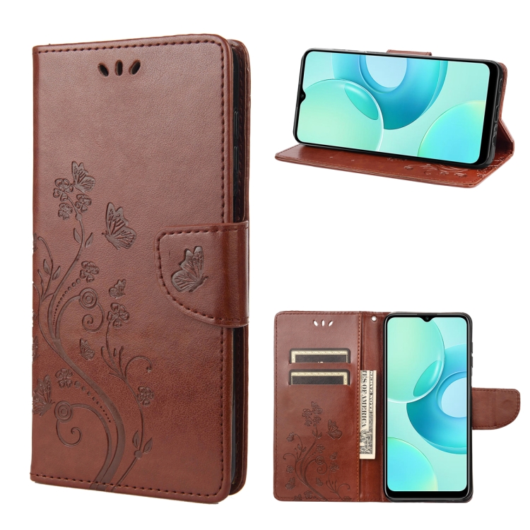 

For Samsung Galaxy S23 Ultra 5G Butterfly Flower Pattern Flip Leather Phone Case(Brown)