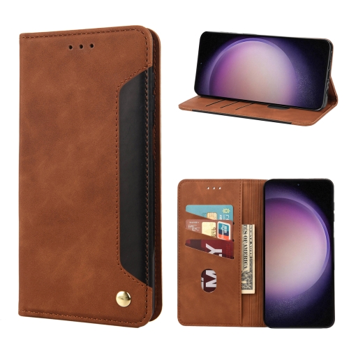 

For Samsung Galaxy S23+ 5G Skin Feel Splicing Leather Phone Case(Brown)