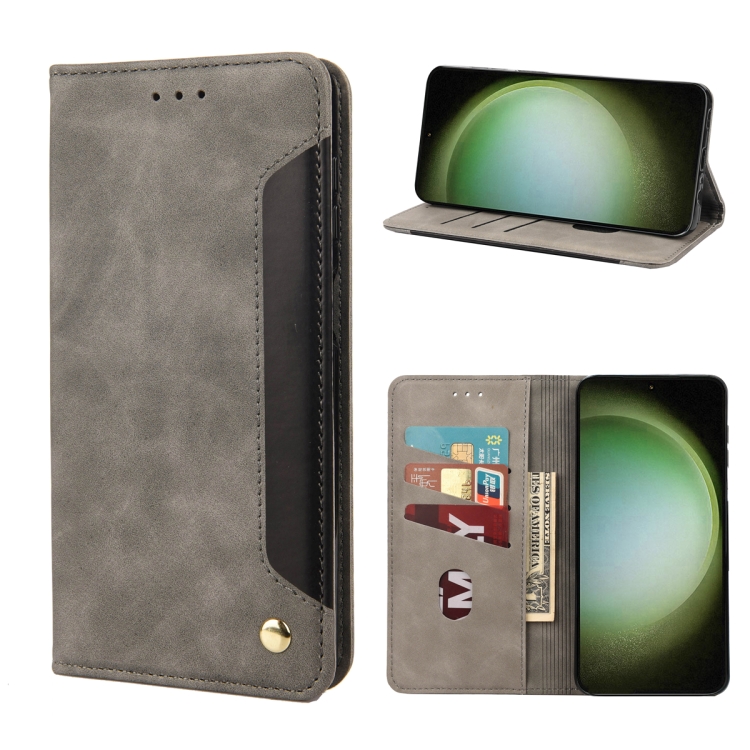 

For Samsung Galaxy S23 Ultra 5G Skin Feel Splicing Leather Phone Case(Grey)