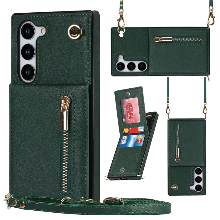 

For Samsung Galaxy S23 5G Cross-body Zipper Square TPU+PU Back Cover Case(Green)