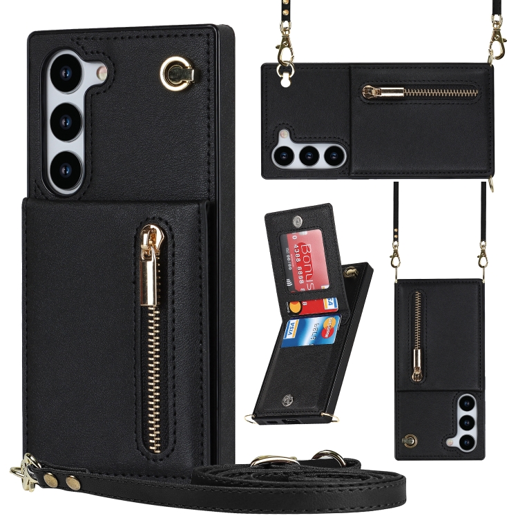 

For Samsung Galaxy S23+ 5G Cross-body Zipper Square TPU+PU Back Cover Case(Black)