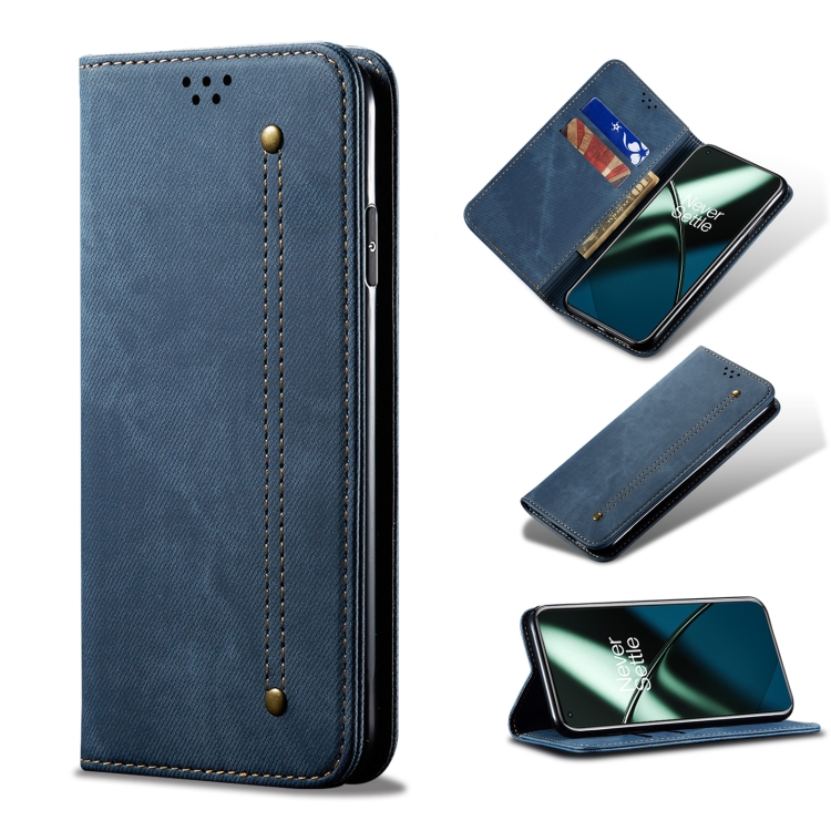 

For OnePlus 11R Denim Texture Flip Leather Phone Case(Blue)