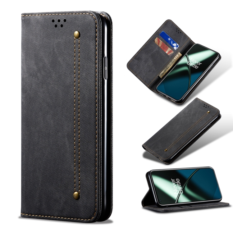 

For OnePlus Ace 2 5G Denim Texture Flip Leather Phone Case(Black)