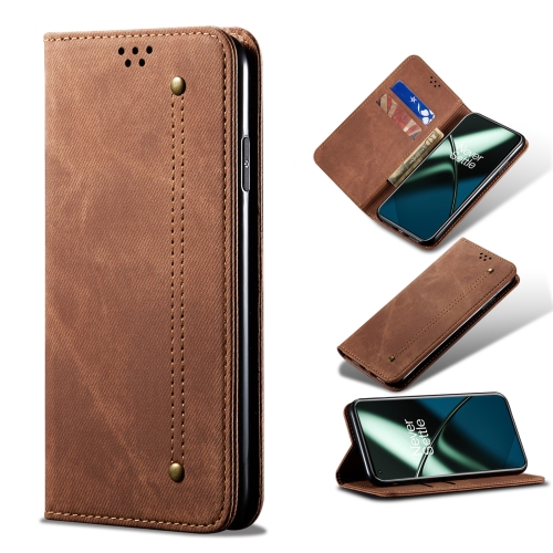 

For OnePlus Ace 2 5G Denim Texture Flip Leather Phone Case(Brown)