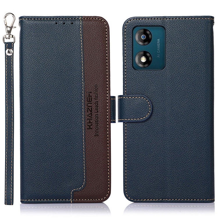 

For Motorola Moto E13 KHAZNEH Litchi Texture Leather RFID Phone Case(Blue)