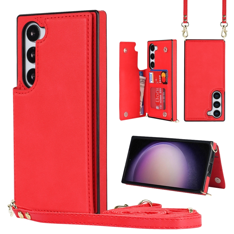 

For Samsung Galaxy S23+ 5G Cross-body Square Double Buckle Flip Card Bag TPU+PU Case(Red)