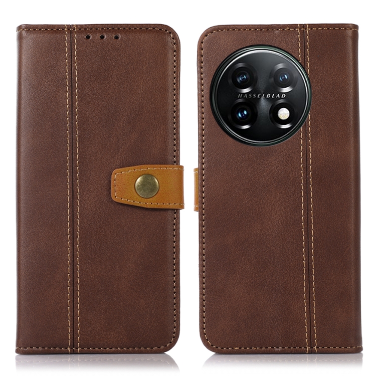

For OnePlus 11 5G Stitching Thread Calf Texture Leather Phone Case(Brown)