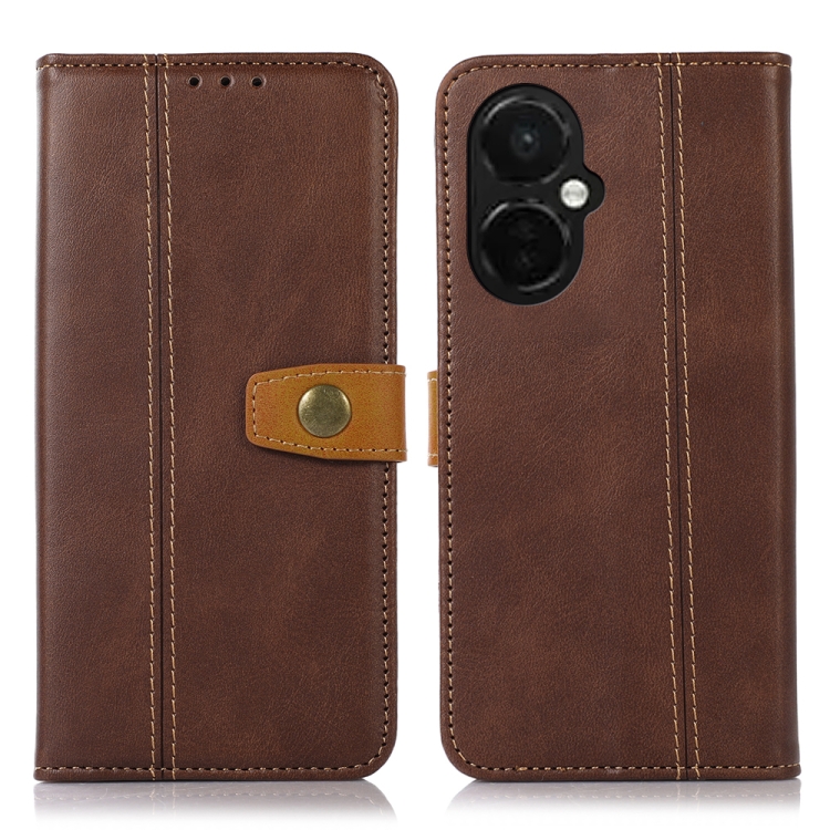 

For OnePlus Nord CE 3 5G Stitching Thread Calf Texture Leather Phone Case(Brown)