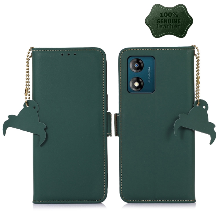 

For Motorola Moto E13 Genuine Leather Magnetic RFID Leather Phone Case(Green)
