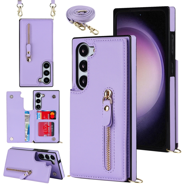

For Samsung Galaxy S23+ 5G Cross-body Zipper Square Phone Case(Purple)