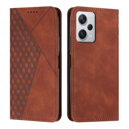 

For Xiaomi Redmi Note 12 Pro+ Global / Note 12 Explorer Diamond Pattern Skin Feel Magnetic Leather Phone Case(Brown)