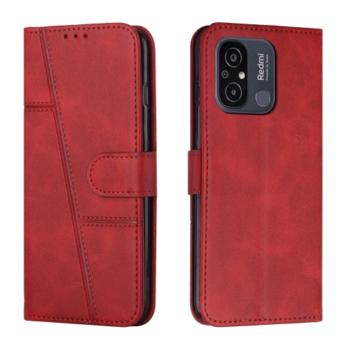 

For Xiaomi Redmi 11A 4G Stitching Calf Texture Buckle Leather Phone Case(Red)