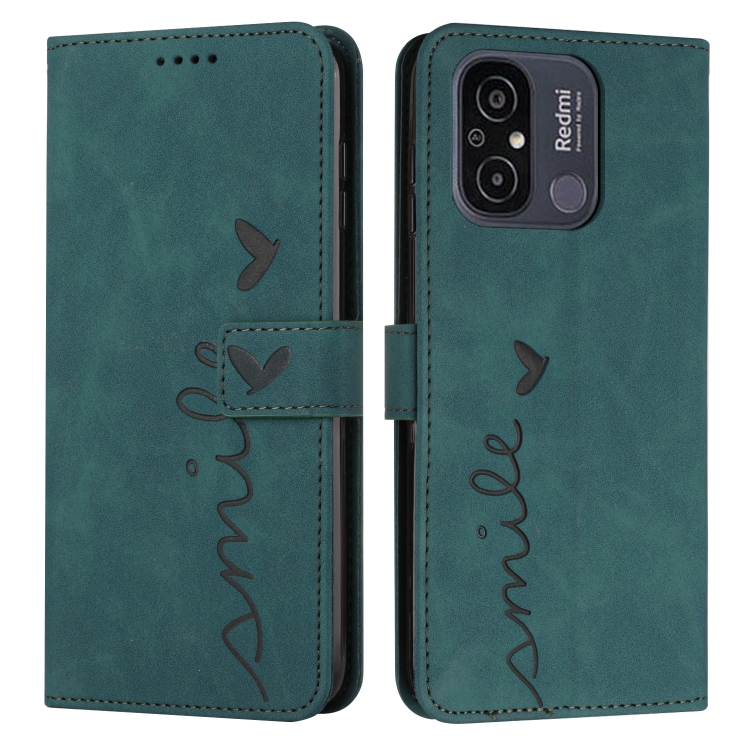 

For Xiaomi Redmi 11A 4G Skin Feel Heart Pattern Leather Phone Case(Green)