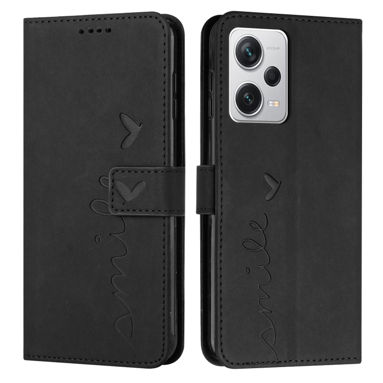 

For Xiaomi Redmi Note 12 Pro 5G Global Skin Feel Heart Pattern Leather Phone Case(Black)
