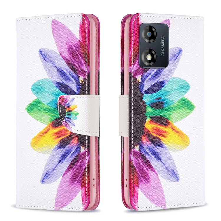 

For Motorola Moto E13 4G Colored Drawing Pattern Leather Phone Case(Sun Flower)