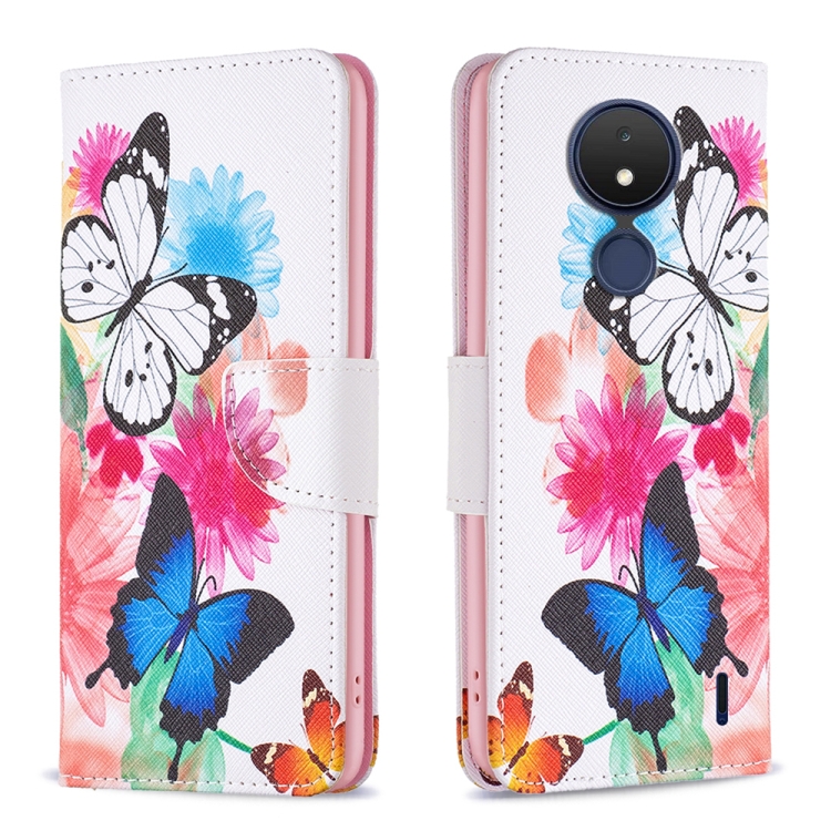 

For Nokia C21 Colored Drawing Pattern Leather Phone Case(Butterflies)