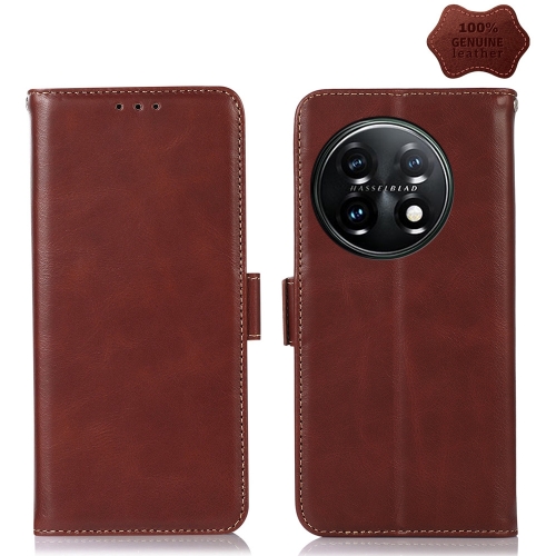 

For OnePlus 11 5G Crazy Horse Top Layer Cowhide RFID Leather Phone Case(Brown)