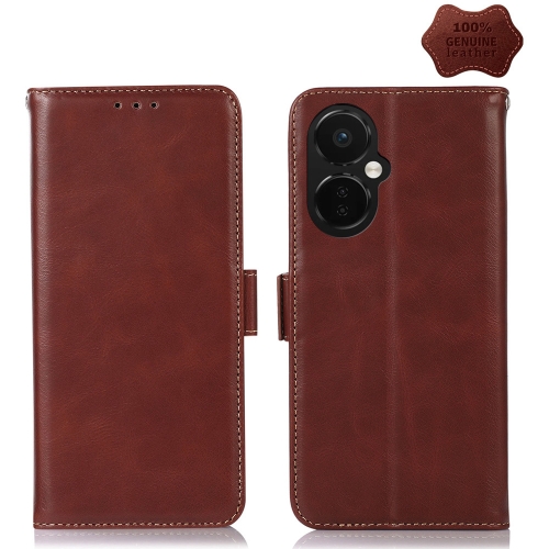 

For OnePlus Nord CE 3 Lite Crazy Horse Top Layer Cowhide RFID Leather Phone Case(Brown)