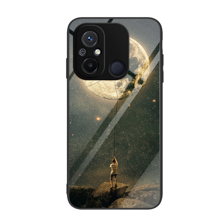 

For Xiaomi Redmi 12C Colorful Painted Glass Phone Case(Moon)