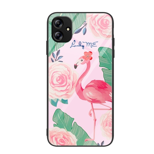 

For Samsung Galaxy A04e Colorful Painted Glass Phone Case(Flamingo)