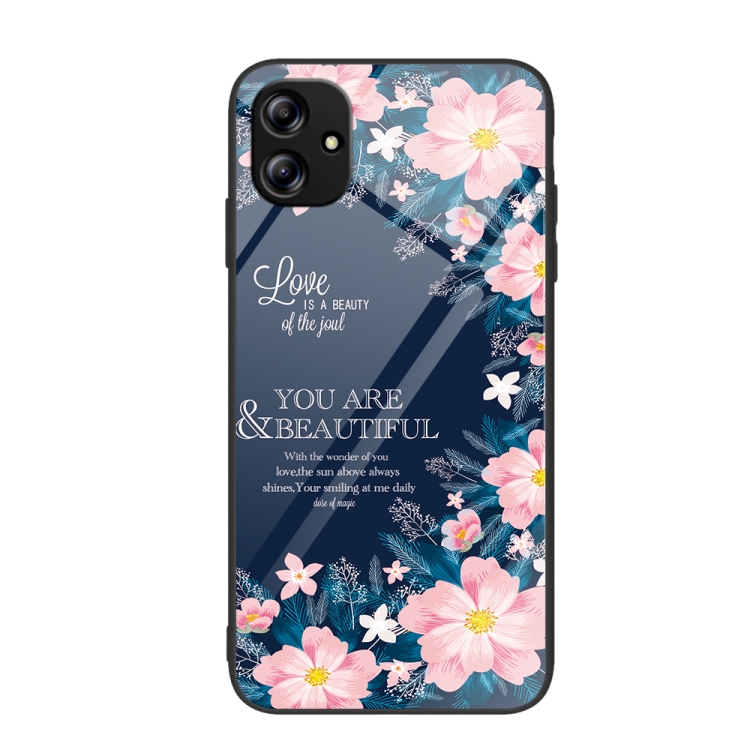 

For Samsung Galaxy A04e Colorful Painted Glass Phone Case(Flower)