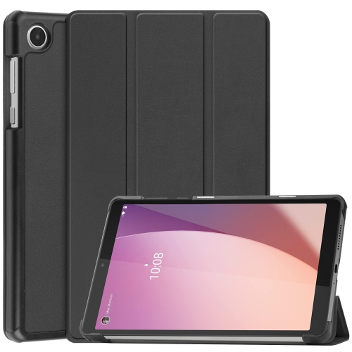 

For Lenovo Tab M8 4th Gen / TB-300FU Custer Pure Color 3-Fold Holder Leather Tablet Case(Black)