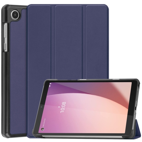 

For Lenovo Tab M8 4th Gen / TB-300FU Custer Pure Color 3-Fold Holder Leather Tablet Case(Dark Blue)