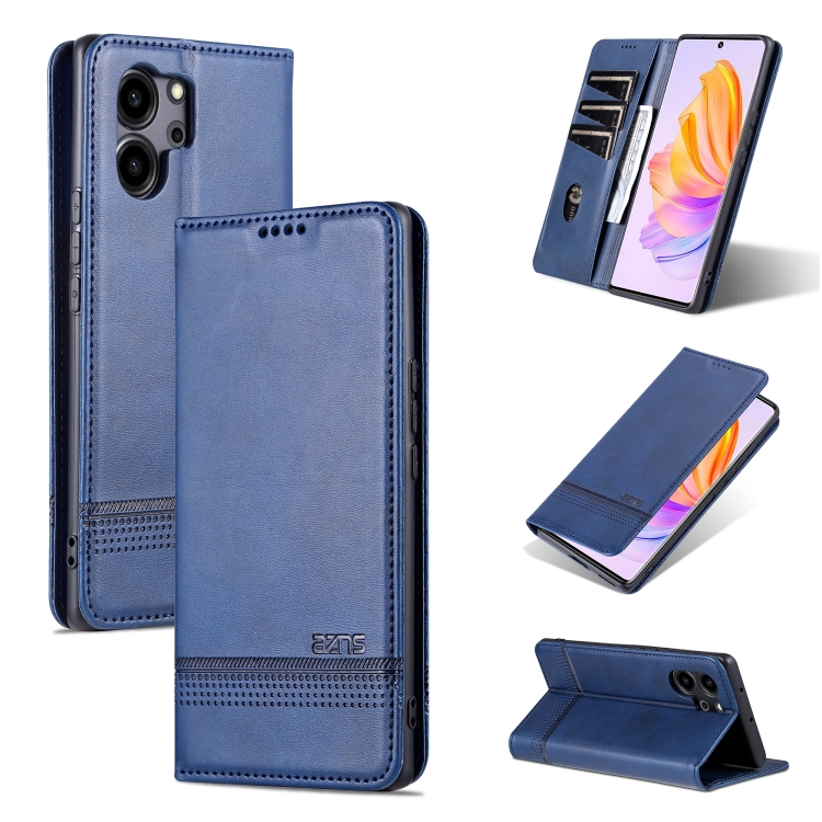 

For Honor 80 SE AZNS Magnetic Calf Texture Flip Leather Phone Case(Dark Blue)